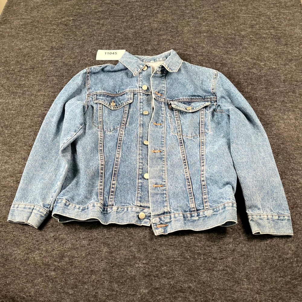 Jeanjer Trucker Jacket Mens Blue Denim Double Chest Pockets Collared Button Up